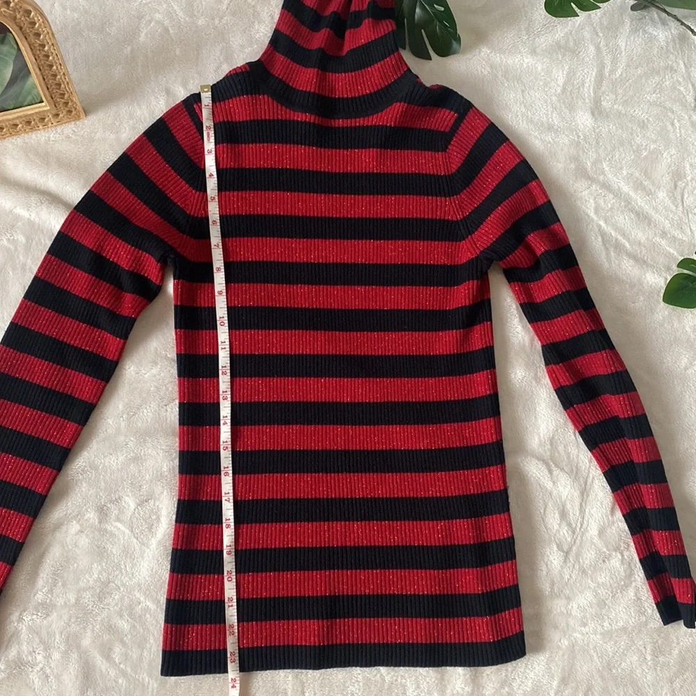 New York & Company Red/Black Striped Turtleneck Medoum - Picture 4 of 5